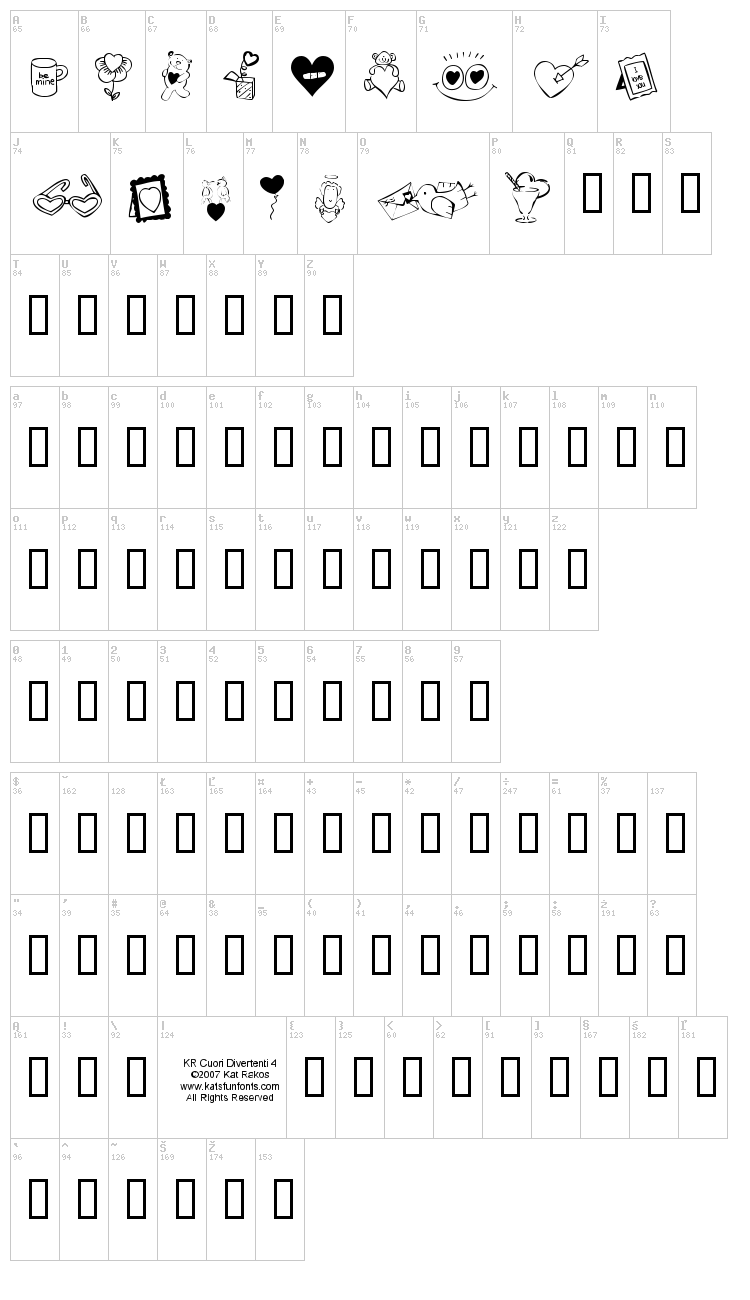 KR Cuori Divertenti 4 font map